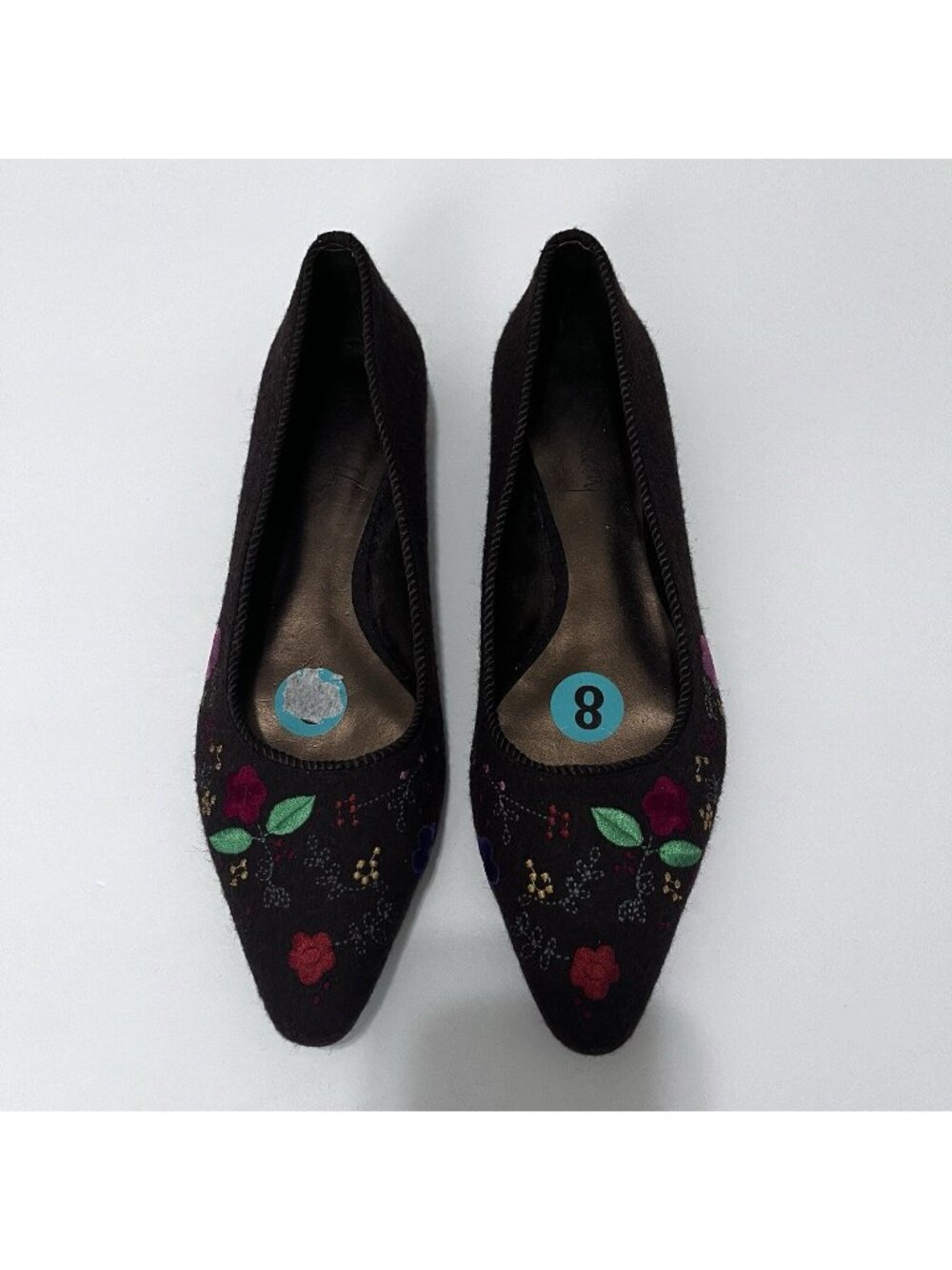 Sam & Libby Brown Felt Red Green Floral Embroidered Flats Shoes